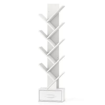 Costway 9 tier Tree Bookshelf with Drawer, Floor Standing Bookcase for Narrow Space