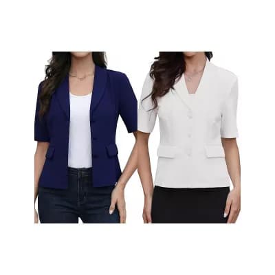 2 Packs Short Sleeve Blazer for Women Summer Button Business Casual Office Work Suit Jacket