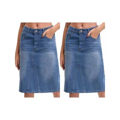 2 Packs Women's High Waisted Denim Skirt A-Line Midi Jean Skirt for Summer