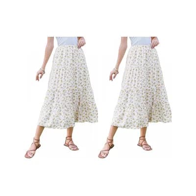 2 Packs Flowy Maxi Skirt for Women Summer Elastic High Waisted Casual A-Line Long Skirts