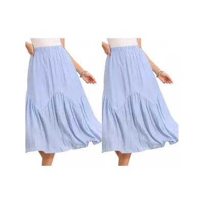 2 Packs Pleated Maxi Skirt for Women's Boho Flowy A-Line Summer Tiered Long Skirts