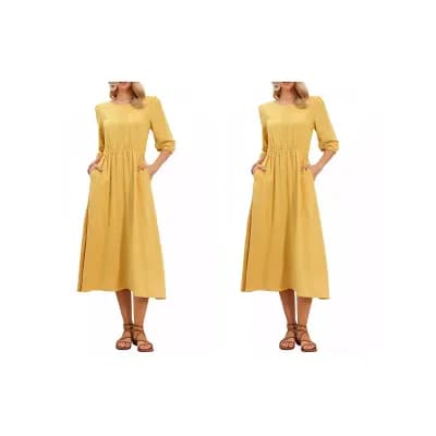 2 Packs Boho Maxi Dress for Women's Crochet Panel 3/4 Sleeve Casual Beach Dresses