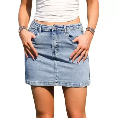 2 Packs Denim Skirt for Women's Kowknot Pockets High Waist Bodycon Mini Skirts