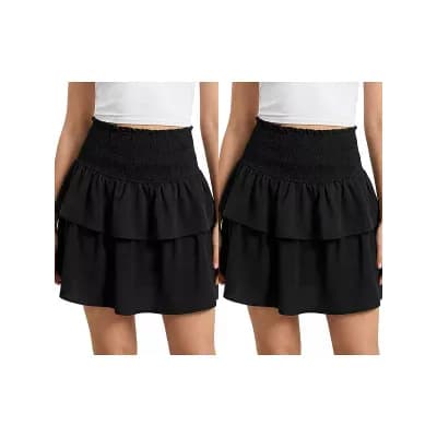 2 Packs Women's Ruffle Mini Skirt High Waist Layered Flowy Casual Summer Tiered A-Line Short Skirts