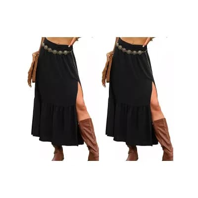 2 Packs Summer Casual Tiered Skirt for Women's High Waist Side Slit A Line Long Skirts