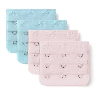 Women Underwear Buckle 3 Row Hooks Bra Strap Extender Set Pink Blue 4 pc
