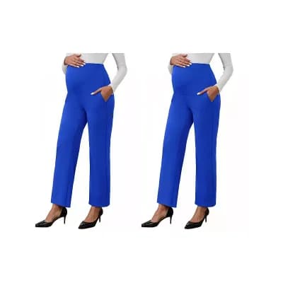 2 Packs Women's Maternity Palazzo Over the Belly Wide Leg High Waisted Work Pants