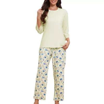 Women's Pajama Set Soft Long Sleeve Shirt Floral Pants
