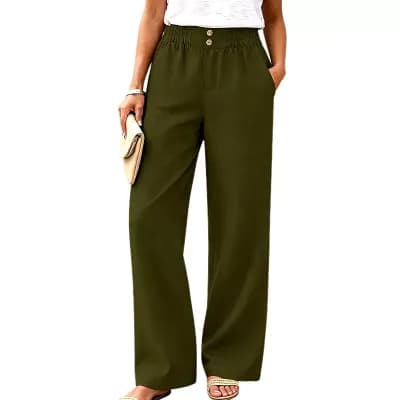 Women's Elastic High Waist Wide Leg Pants Loose Fit Casual Straight Leg Trousers With Pockets