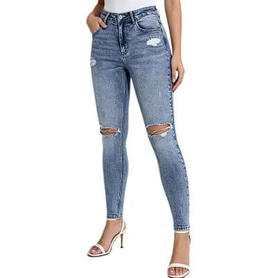 Women's High Waisted Ripped Skinny Jeans Distressed Causal Dressy Slim Fit Denim Pants For Work
