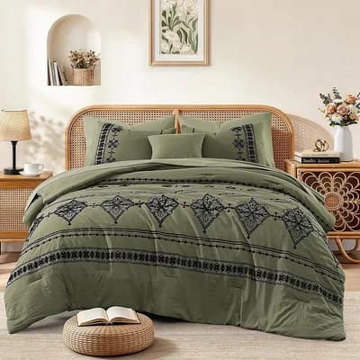 Embroidery Boho Farmhouse 7 pc Bed In A Bag Bedding Set