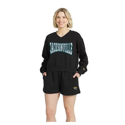 Women's WEAR by Erin Andrews Black Jacksonville Jaguars Fleece V-Neck Lounge Set