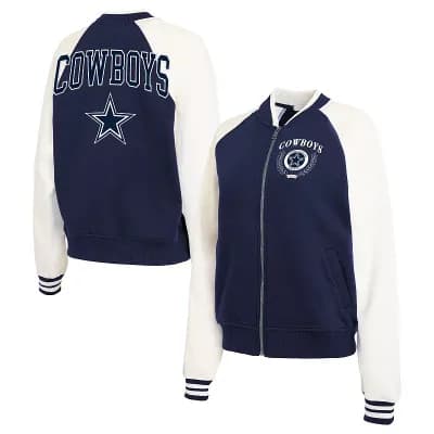 Women's WEAR by Erin Andrews Navy Dallas Cowboys Fleece Varsity Full-Zip Jacket