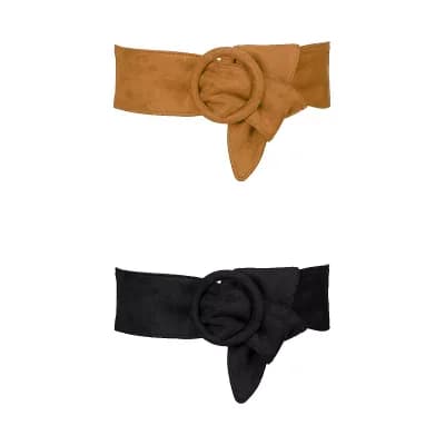 2 Packs Ladies Solid Wide Waist Belt Vintage Round Buckle Obi Cinch Waistband for Dress
