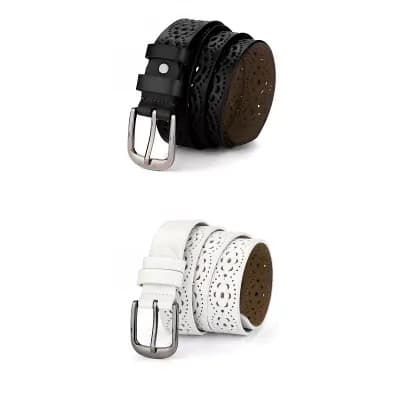 2 Packs Hollow Floral Retro Vintage Faux Leather Belt With Buckle for Women