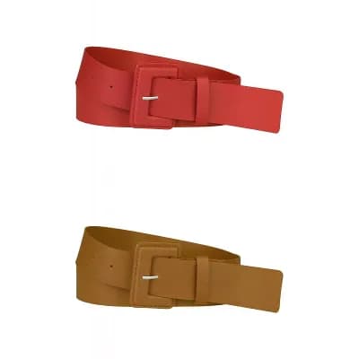 2 Packs Ladies Plus Size Pure Belts, Adjustable Rectangle Buckle Wide Waistband Belt for Dress