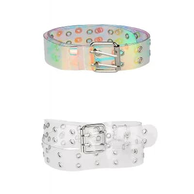 2 Packs Women's Clear Waist Belts Plus Size Grommet Transparent Pin Buckle Belt for Jeans Dresses