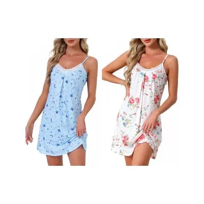 2 Packs Women's Nightgown V-Neck Chemise Sleepwear Lace Nightwear Soft Lingerie Nightshirts Dress