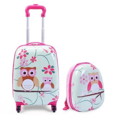 Costway 2 pc 12'' 16'' Kids Luggage Set Suitcase Backpack School Travel Trolley ABS
