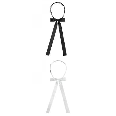 2 Packs Unisex Pre-Tied Adjustable String Bow Tie with Long Ribbon Solid Color Uniform Bowties