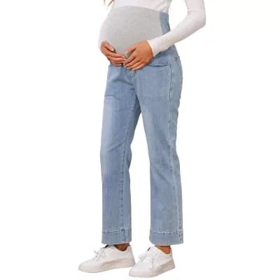 Women Maternity Jeans Denim Straight Leg High Stretchy Over the Belly Pregnant Pants Work Casual