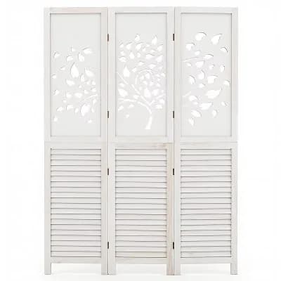 Costway 67" Folding Room Divider, 3 Panel Wooden Privacy Screen with Tree & Leaves Cutout