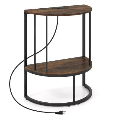 Costway Half Moon Console Table with Power Outlets, 2 tier Entryway Table with Storage Shelf
