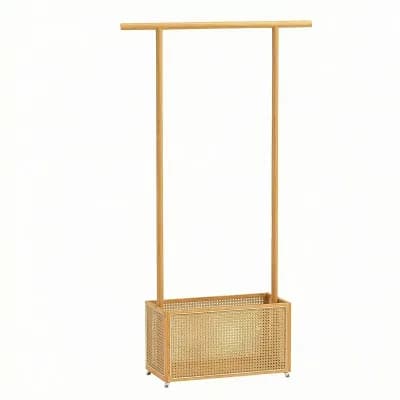 Costway Clothes Rack with Rattan Storage Basket & Wheels, Rolling Garment Rack