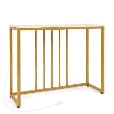 Costway Console Table with Built-in Charging Station, Heavy-Duty Metal Frame for Foyer