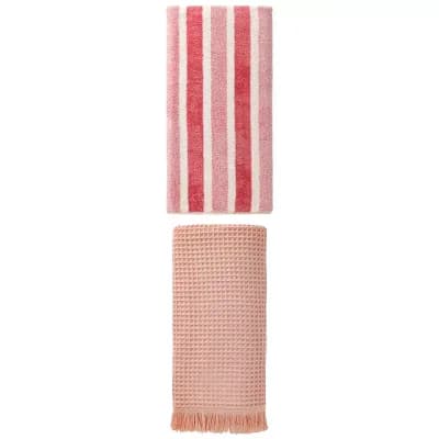 2 Packs Solid Waffle Bath Towel Highly Absorbent with Tassel Towel 71"x35" for Gym Pool
