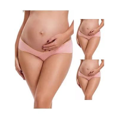 3 Packs Women's Low Rise Ribbed Underwear Maternity Under Bump V-Shape Support Contrast Color Briefs