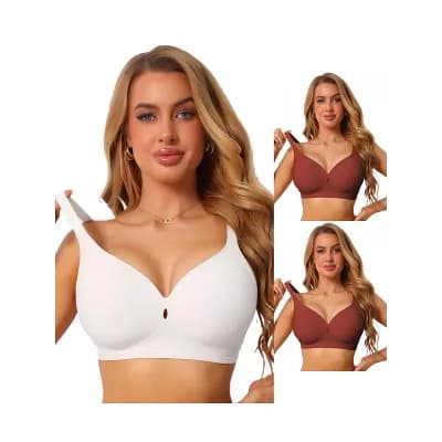 3 Packs Women's Deep V Wide Straps Push Up Soft Support Bra Seamless Wireless Breathable Lingerie