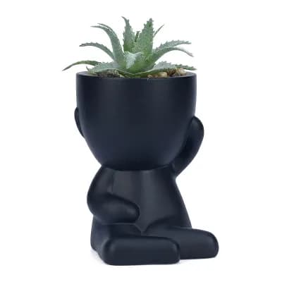 Realistic Artificial Succulents in Humanoid Pots Small Fake Cactus People Shaped Planter 4.7"H