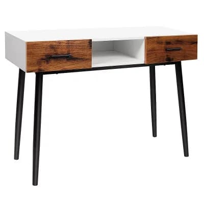 Costway 42'' Industrial Console Table with Storage Drawers Open Shelf Entryway
