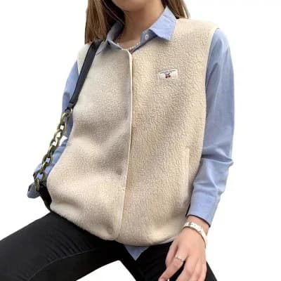Women’s Fuzzy Sherpa Fleece Vest, Button Front Sleeveless Warm Winter Casual Gilet Waistcoat