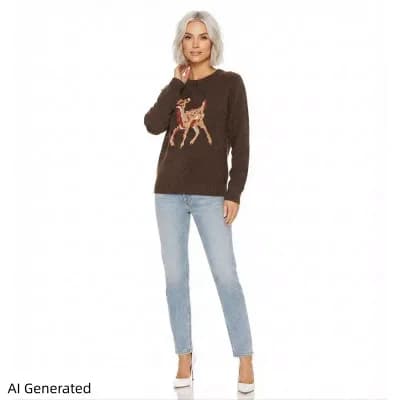 Women’s Funny Reindeer Ugly Christmas Sweater, Casual Soft Knit Merry Xmas Pullover Tops