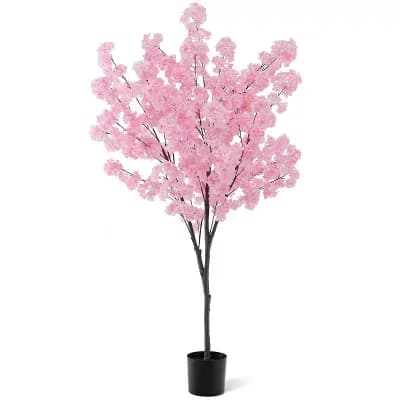Costway 6.5 FT 1 pc Tall Artificial Cherry Blossom Tree with 900 Pink Flowers Cement-filled