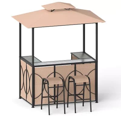 Costway 6.5 x 4 x 8 FT Grill Gazebo Set with 2 Bar Stools, Tempered Glass Bar Table