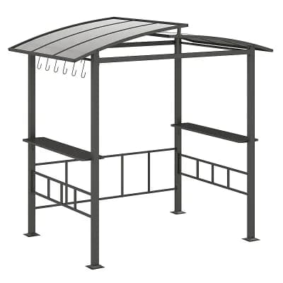 Costway 8' X 5' Hardtop Grill Gazebo with Vented Polycarbonate Roof Side Shelves Hooks