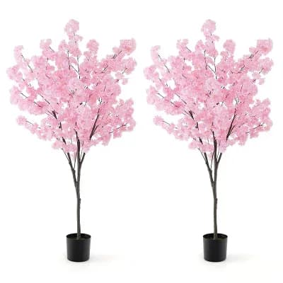 Costway 6.5 FT 2 pc Tall Artificial Cherry Blossom Tree with 900 Pink Flowers Cement-filled