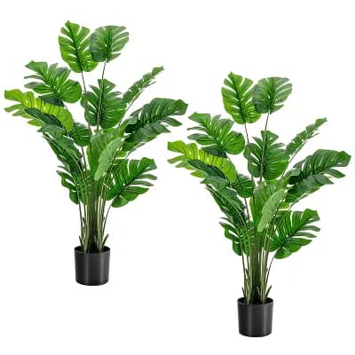 Costway 5FT Artificial Tree 2-Pack Faux Monstera Deliciosa Plant for Indoor & Outdoor