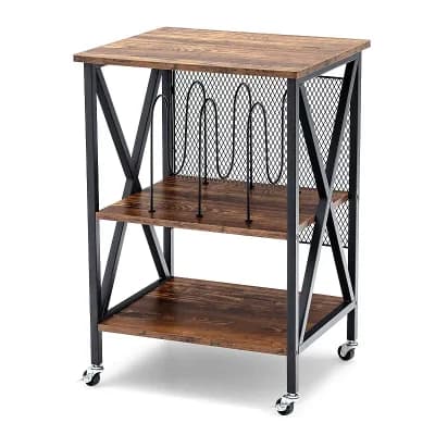 Costway 3 tier Rolling Turntable Stand Vinyl Record Storage Shelf with 3 Dividers & Wheels