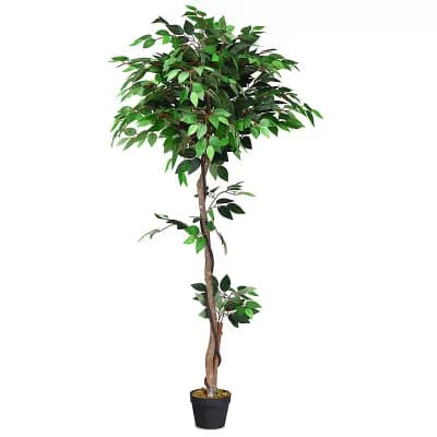 Costway 5.5-Feet Artificial Ficus Silk Tree Wood Trunks Green Outdoor Home Decor