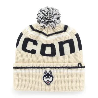 Unisex '47 Cream UConn Huskies Quattrle Waffle Cuffed Knit Hat with Pom