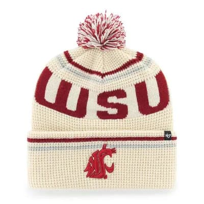 Unisex '47 Cream Washington State Cougars Quattrle Waffle Cuffed Knit Hat with Pom