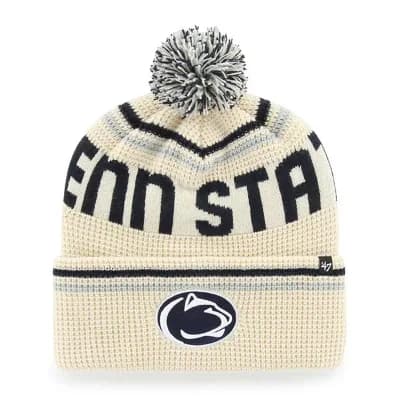 Unisex '47 Cream Penn State Nittany Lions Quattrle Waffle Cuffed Knit Hat with Pom