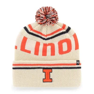 Unisex '47 Cream Illinois Fighting Illini Quattrle Waffle Cuffed Knit Hat with Pom