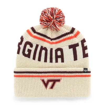 Unisex '47 Cream Virginia Tech Hokies Quattrle Waffle Cuffed Knit Hat with Pom