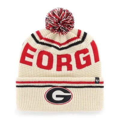 Unisex '47 Cream Georgia Bulldogs Quattrle Waffle Cuffed Knit Hat with Pom
