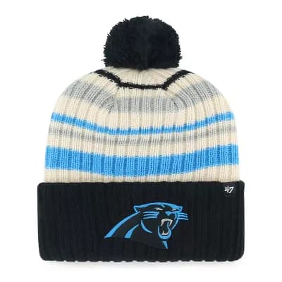Youth '47 Black Carolina Panthers Snow Fort Cuffed Knit Hat with Pom